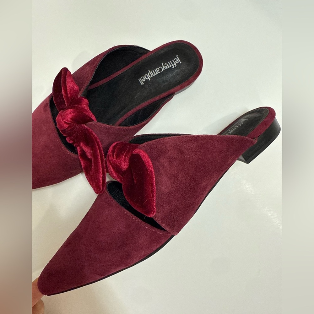 Jeffrey Campbell Charlin Bow Suede Mule Flat Sandals, Burgundy, Size‎ 8.5 - Picture 4 of 6